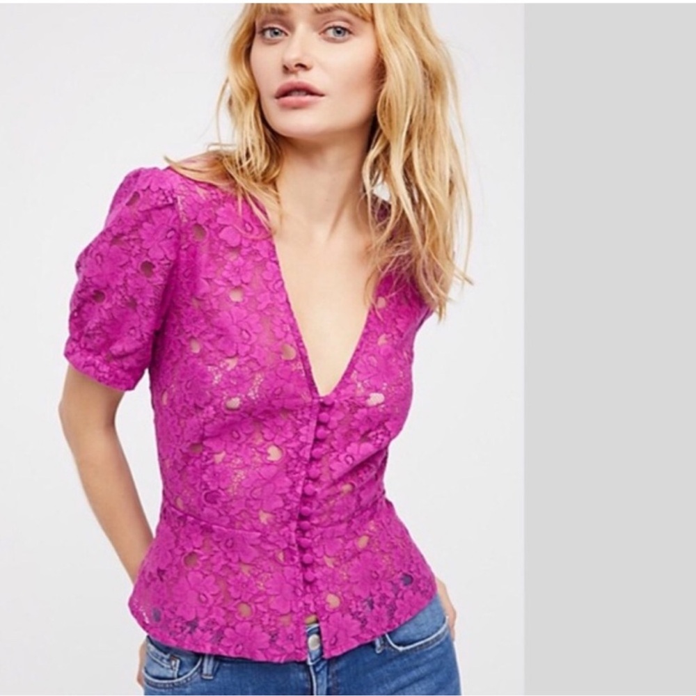 Free People Fuchsia Floral Lace Top
